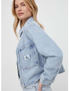 Дънково яке Calvin Klein Jeans в синьо преходен модел с уголемена кройка J20J222998