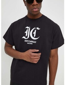 Памучна тениска Just Cavalli в черно с принт 76OAHG00 CJ318