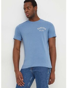Памучна тениска Barbour в синьо с принт