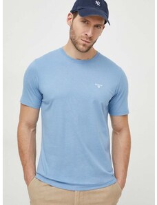 Памучна тениска Barbour в синьо с изчистен дизайн
