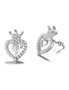 DELIS Сребърни обеци, JW756, дизайн на сърце и корона, с родиево покритие