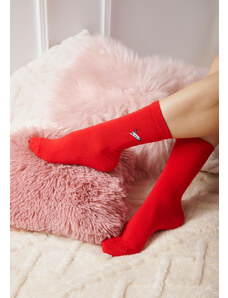 Comfort Дамски чорапи с бродиран дизайн - Червено