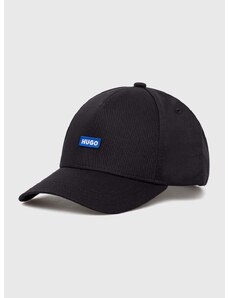 Памучна шапка с козирка Hugo Blue в черно с апликация 50522266