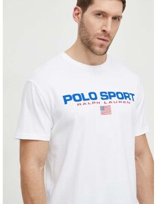 Памучна тениска Polo Ralph Lauren в бяло с принт 710750444002