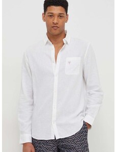 Ленена риза Guess в бяло със свободна кройка с класическа яка F4GH00 WG3L0