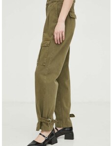 Памучен панталон BA&SH MAROON в зелено с кройка тип карго, висока талия 1E24MARO