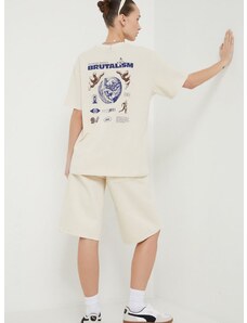 Памучна тениска Kaotiko в бежово с принт