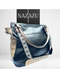 NAZAZU Впечатляваща цветна дамска чанта с два вида дръжки - Черна 010410