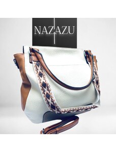 NAZAZU Впечатляваща цветна дамска чанта с два вида дръжки - Бежова 010407