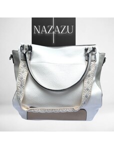 NAZAZU Впечатляваща цветна дамска чанта с два вида дръжки - Бяла 010411