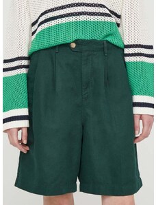 Къс панталон с лен Tommy Hilfiger в зелено с изчистен дизайн висока талия WW0WW41771