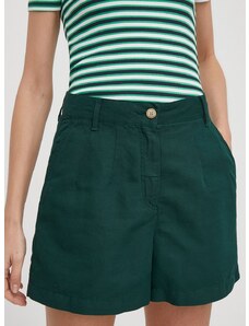 Къс панталон с лен Tommy Hilfiger в зелено с изчистен дизайн висока талия WW0WW41603