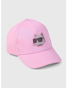 Детска памучна шапка с козирка Karl Lagerfeld в розово с апликация