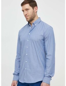 Риза Calvin Klein мъжка в синьо с кройка по тялото яка копче K10K112678