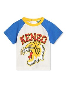 Бебешка памучна тениска Kenzo Kids в бяло с принт