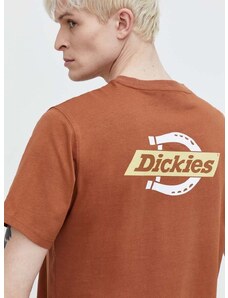 Памучна тениска Dickies SS RUSTON TEE в кафяво с принт DK0A4XDC