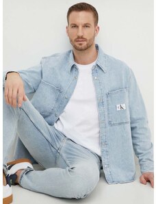 Дънкова риза Calvin Klein Jeans мъжка в синьо със стандартна кройка с класическа яка J30J324894