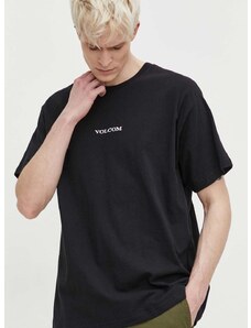 Памучна тениска Volcom в черно с апликация