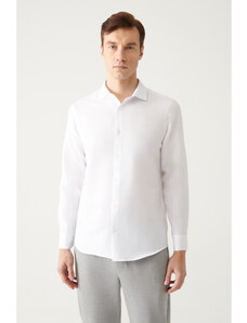 Avva Men's White Easy-to-Iron Classic Collar See-through Cotton Slim Fit Slim Fit Shirt