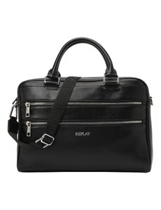 REPLAY Чанта за лаптоп черно / сребърно