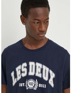 Памучна тениска Les Deux в тъмносиньо с принт