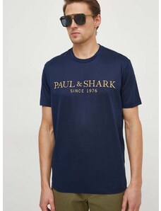 Памучна тениска Paul&Shark в тъмносиньо с апликация 24411020