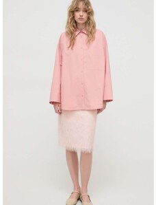 Памучна риза By Malene Birger дамска в розово със свободна кройка с класическа яка