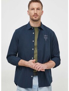 Риза Aeronautica Militare мъжка в тъмносиньо със стандартна кройка с класическа яка