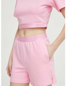 Домашен къс панталон HUGO в розово с изчистен дизайн висока талия 50520498