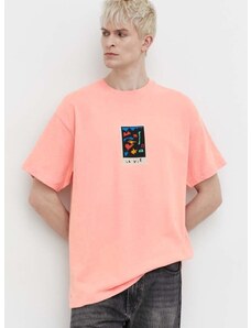 Памучна тениска Volcom x ARTHUR LONGO в розово с принт