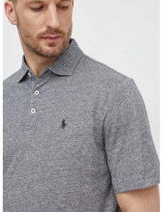 Тениска с яка лен Polo Ralph Lauren в сиво с изчистен дизайн 710933390