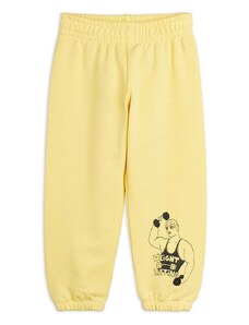 Детски памучен спортен панталон Mini Rodini Weight lifting в жълто с изчистен дизайн 0