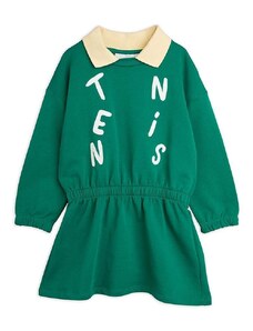 Детска памучна рокля Mini Rodini Tennis в зелено къса разкроена 0