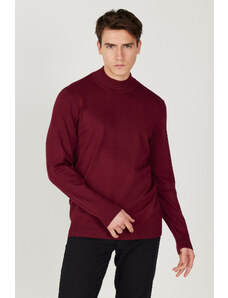 ALTINYILDIZ CLASSICS Men's Claret Red Standard Fit Normal Cut Half Turtleneck Knitwear Sweater.