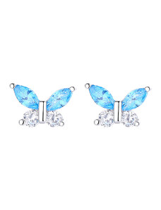 DELIS Сребърни обеци, JW859, дизайн на синя пеперуда, родиево покритие