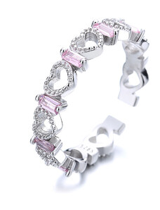 DELIS Регулируем сребърен пръстен, JW887, дизайн на сърце с розов цирконий, с родиево покритие