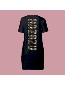 Черна дамска рокля - тениска от органичен памук с кръгло деколте NAZAZU с камуфлаж- NZZ 6043