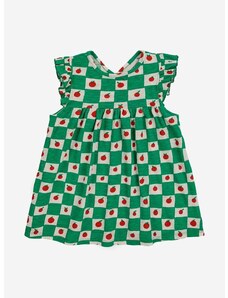 Детска памучна рокля Bobo Choses в зелено къса разкроена