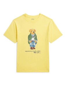 Детска памучна тениска Polo Ralph Lauren в жълто с принт