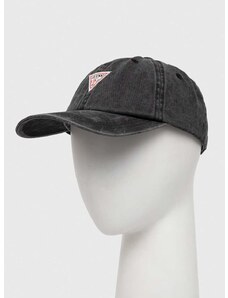 Памучна шапка с козирка Guess Originals в сиво с апликация