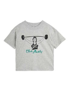 Детска памучна тениска Mini Rodini Club muscles в сиво с принт 0