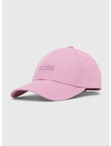 Памучна шапка с козирка BOSS в лилаво с изчистен дизайн 50495441