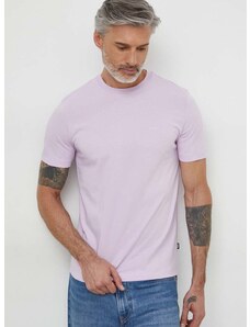 Памучна тениска BOSS в лилаво с изчистен дизайн 50468347