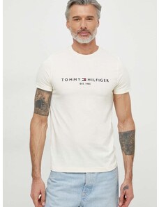 Памучна тениска Tommy Hilfiger в бежово с апликация MW0MW11797