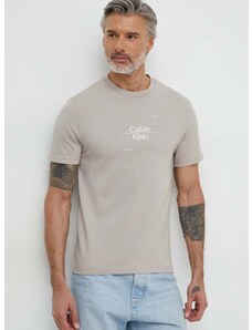 Памучна тениска Calvin Klein в сиво с принт K10K112489