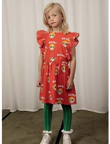 Детска памучна рокля Mini Rodini Hike в червено къса разкроена 0