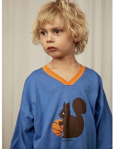 Детска памучна тениска Mini Rodini Squirrel в синьо с принт 0