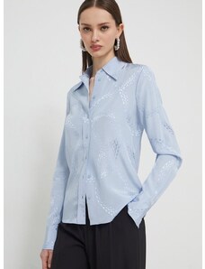 Риза HUGO дамска в синьо със стандартна кройка с класическа яка 50515254