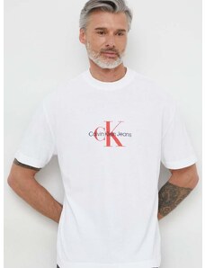 Памучна тениска Calvin Klein Jeans в бяло с принт J30J325427