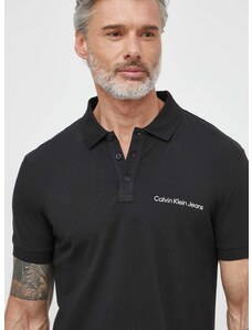 Тениска с яка Calvin Klein Jeans в черно с принт J30J325495